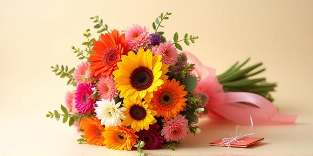 Farbenfroher Geburtstagsstrauß mit gemischten Blumen