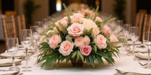 Blumenschmuck für eine elegante Hochzeitstafel
